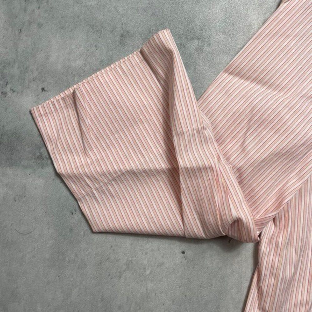 Lafayette 148 Orange White‎ Striped 3/4 Sleeve Button Front Stretch Shirt Sz S - Picture 2 of 7